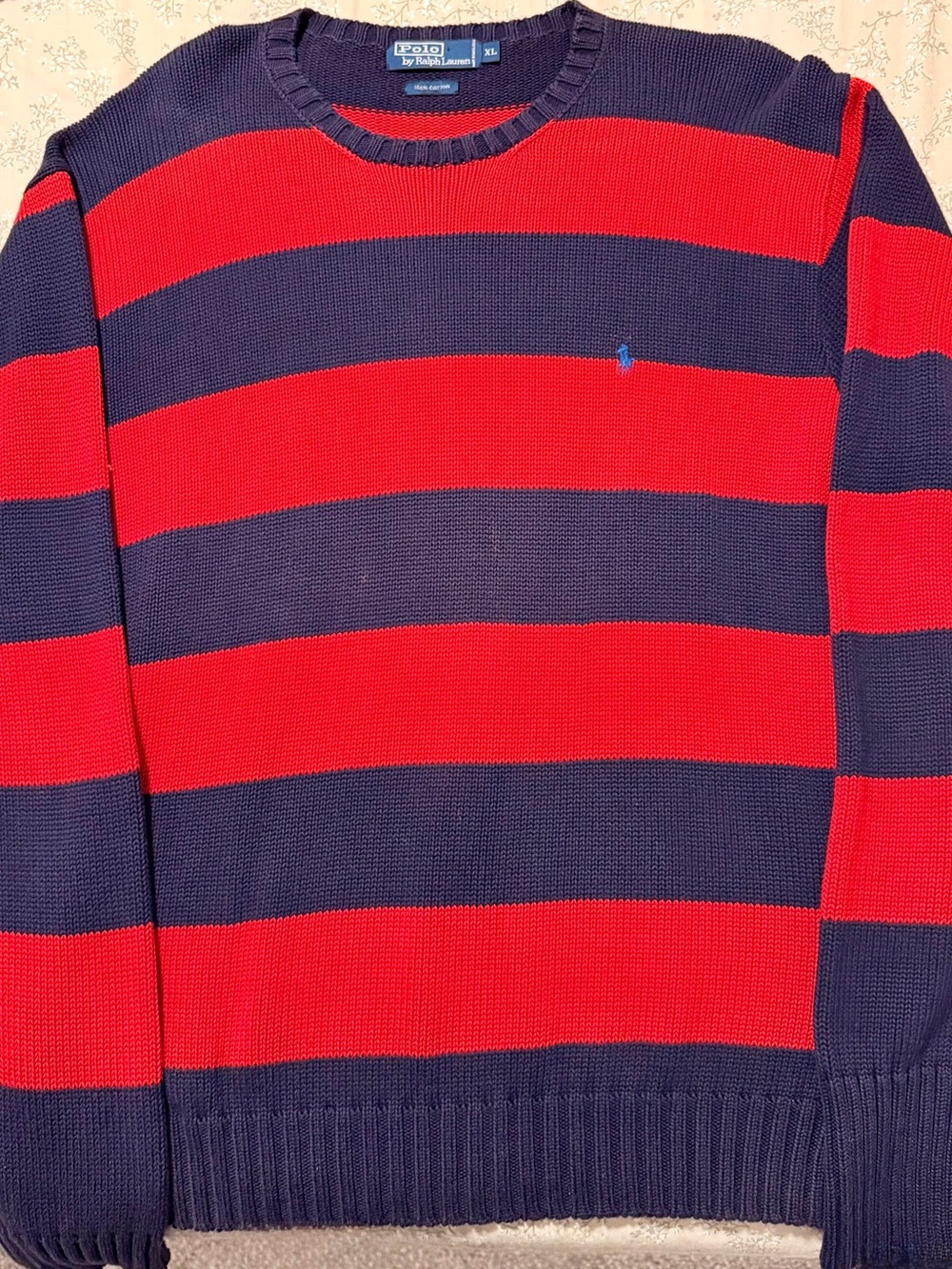 Polo by Ralph Lauren Navy & Red Striped Crewneck Sweater